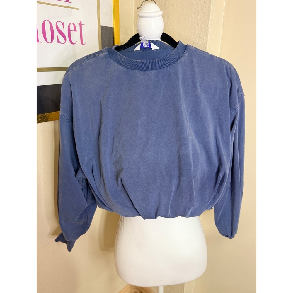 JoyLab Womens Cropped Sweatshirt Blue Faded Wash Crewneck Pullover XXS